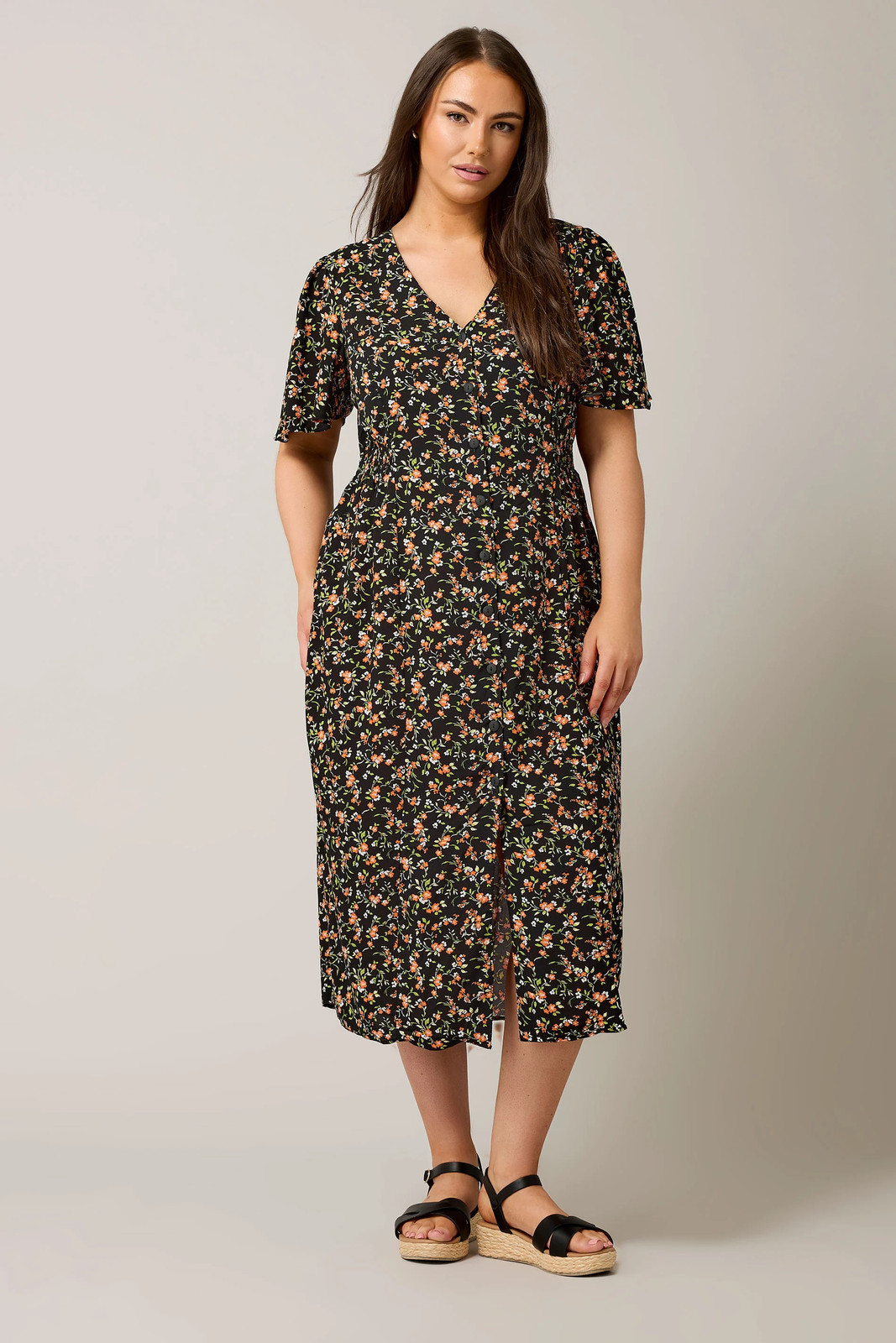 EVANS Plus Size Floral Print Midi Dress