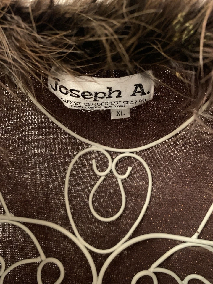 Vintage Años 90 JOSEPH A Metálico Brillante Talla XL Cuello de Piel Mangas Largas Marrón Dorado Foto 2 de 4