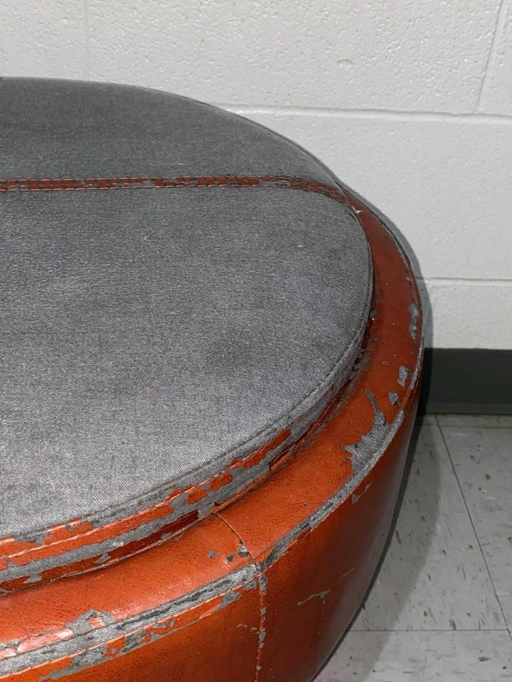 Partial Leather Large Storage Ottoman in Orange/ Basketball Style - - Image 2 of 4