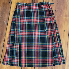 Vintage Allander House of Fraser Red and Black 100 Wool Tartan Kilt, 28" waist