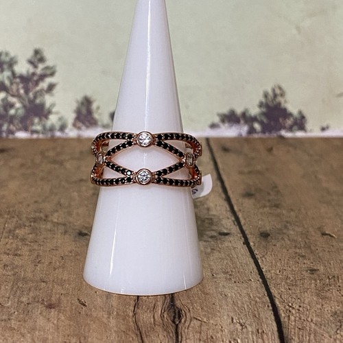 Bomb Party RBP8622 “Intricate Crossover ” Black Onyx 💎 CZ Ring Size 9 Rose Gold