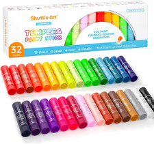 Tempera Paint Sticks for Children, 32 Colours, Washable Gouache Tempera Paint St