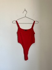 Zara Women's Ribbed High Cut Bodysuit in Red Size SMALL