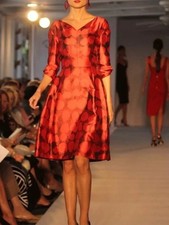 NWOT Oscar  de la Renta Red Polka-Pattern Midi Dress size16