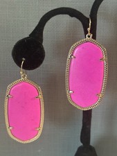 Kendra Scott Hot Pink Danielle Magenta Gold Plated Statement Earrings Rare