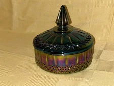 Vintage Indiana Glass Iridescent Carnival Glass Covered Candy Dish Excellent ++