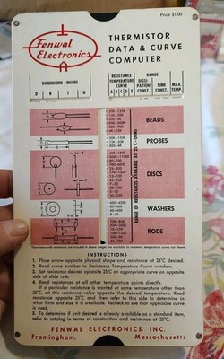 Fenwal Electronics Thermistor Data & Curve Computer Slide Rule  Vintage 