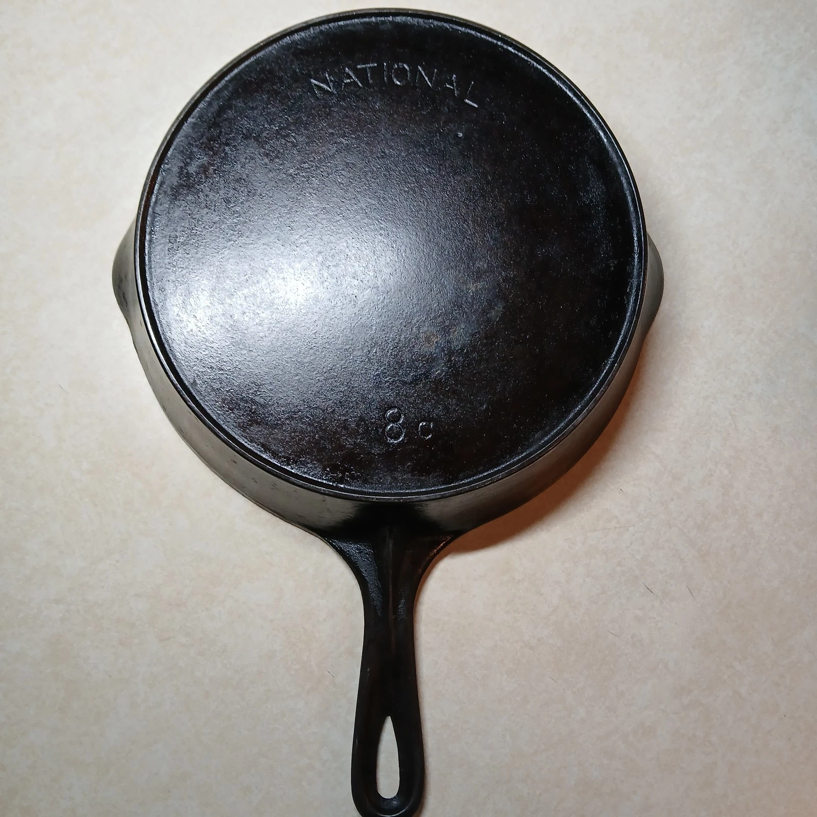 Vtg National Wagner Ware Cast Iron Skillet 8C W/ Heat Ring C 1914-1930 Sits Flat
