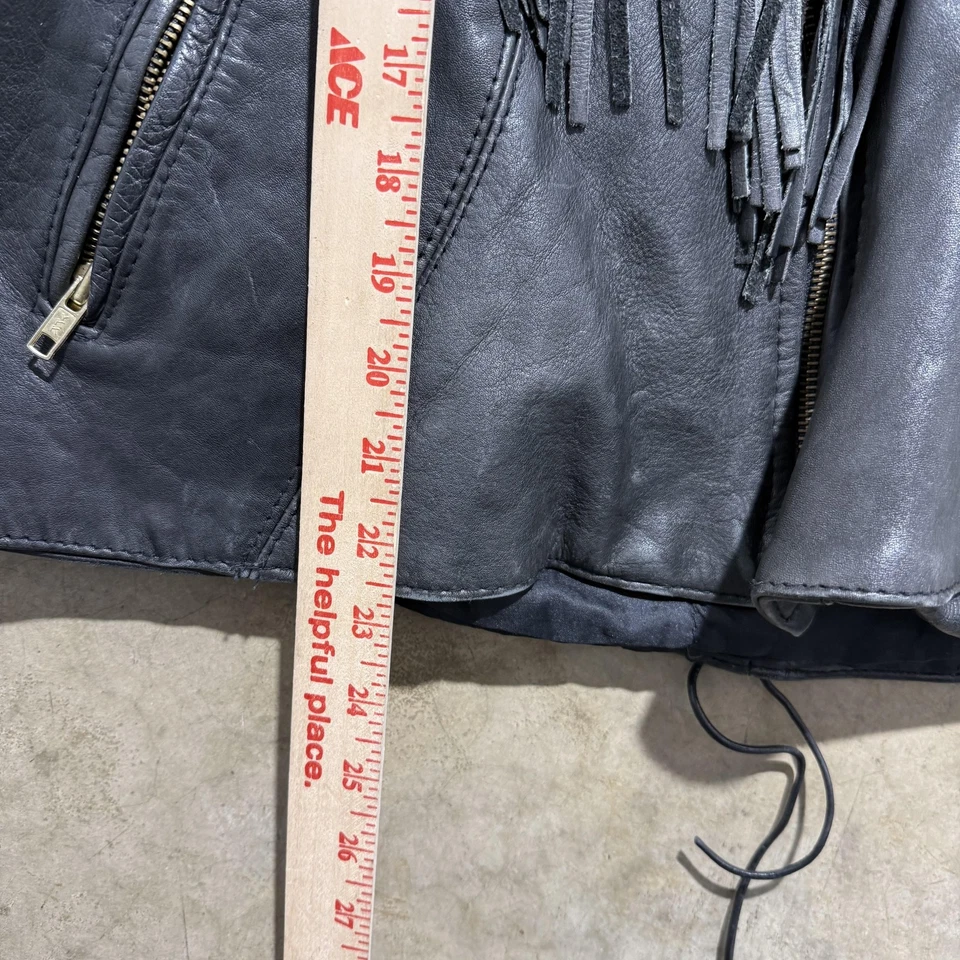 Unik International Jacket Womens 20 Black Leather Fringe Western Biker Floral - Image 4 of 4