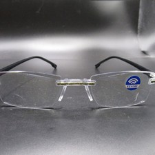 Unisex Rimless Anti-Blue Light Reading Eyeglass Frames Black Clear Temple 1.75