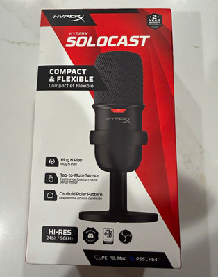 HyperX SoloCast USB-A Wired Cardioid Condenser Mic Tap-to-Mute Stand Black