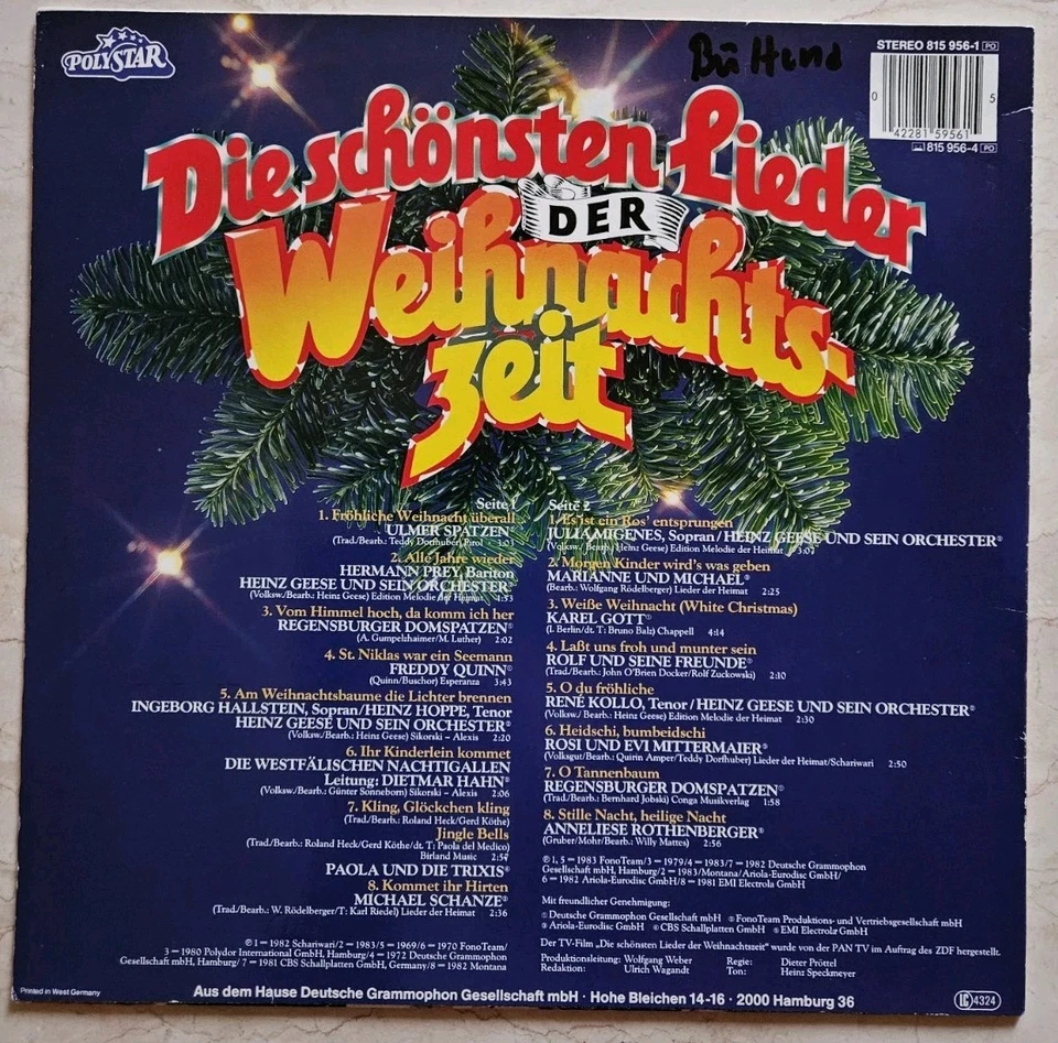 Die Schönsten Lieder Der Weihnachtszeit  - Various  - LP  - 1983 - Polystar - Bild 2 von 4