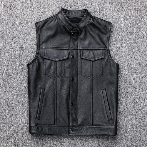Men's Casual PU Leather Waistcoat Vest Zipper Button Motorcycle Motorbike Tops - Picture 6 of 7