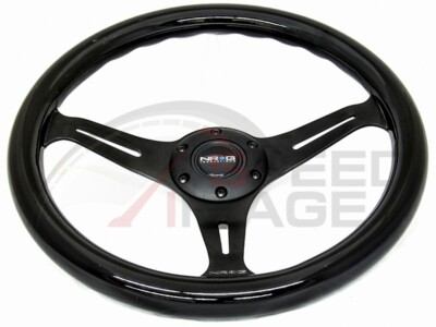 NRG 350MM BLACK STEERING WHEEL 3 SPOKE CENTER BLACK WOOD ST-015BK-BK CLASSIC