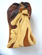 Wooden Puzzle Box Angel Goddess Woman Handmade Vietnam 6.5 in L, 3.75 in W, 2" D
