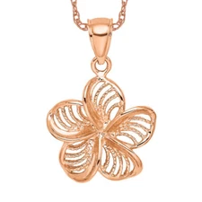 14K Solid Rose Gold Beaded Hawaiian Plumeria Flower Necklace