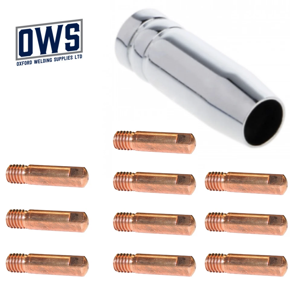 VARIOUS MB15 Puntas y Cubierta MIG ANTORCHA DE SOLDADURA 10 x Puntas 1 x Cubierta M6 Binzel Estilo Tipo