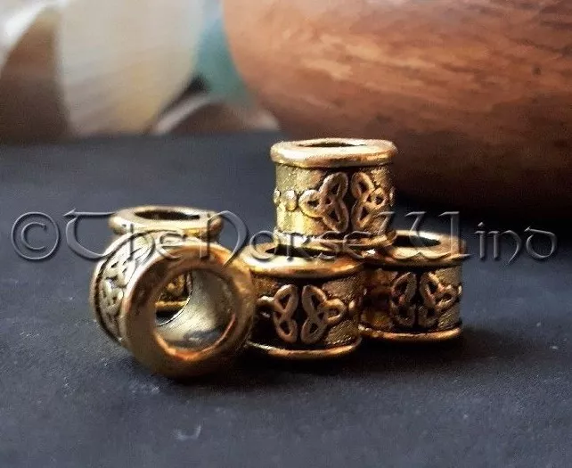 Beard Jewelry Viking Beads 2 PCS Celtic Knot Hair Rings Medieval Antique Gold