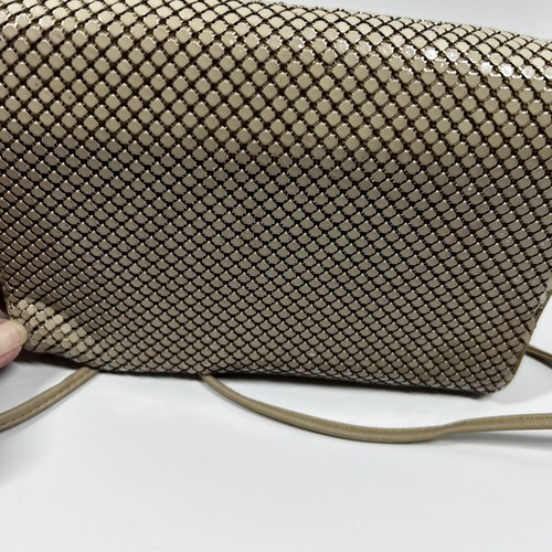 Whiting and Davis Purse Metal Mesh Clutch Tan VTG Bag 8x5” Crossbody 20” Drop - Picture 6 of 14
