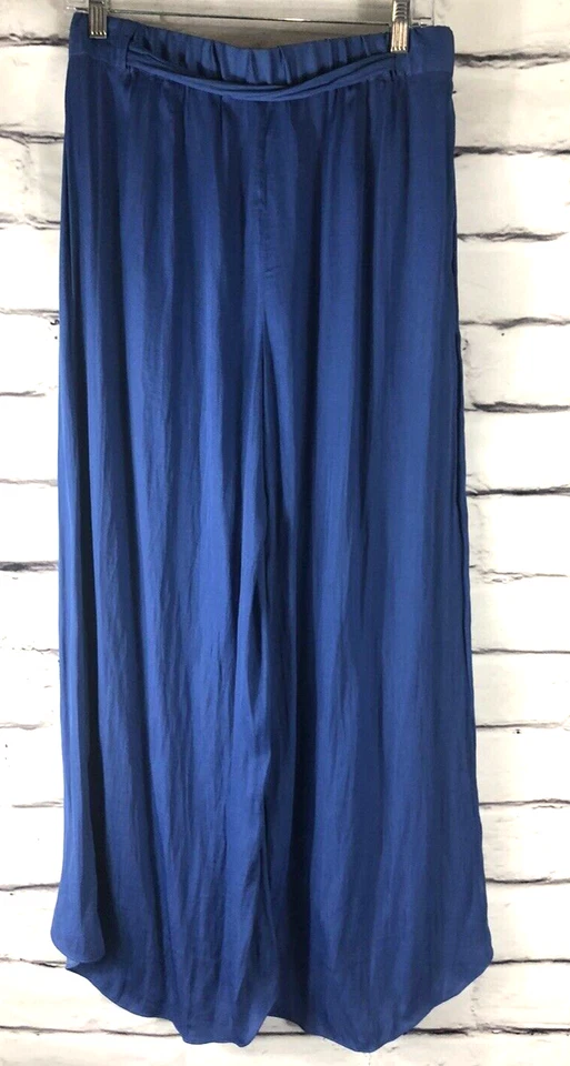 H By Halston Womens Size M Blue Flare Wrap Slit Ankle Pants Belted - Image 2 of 4