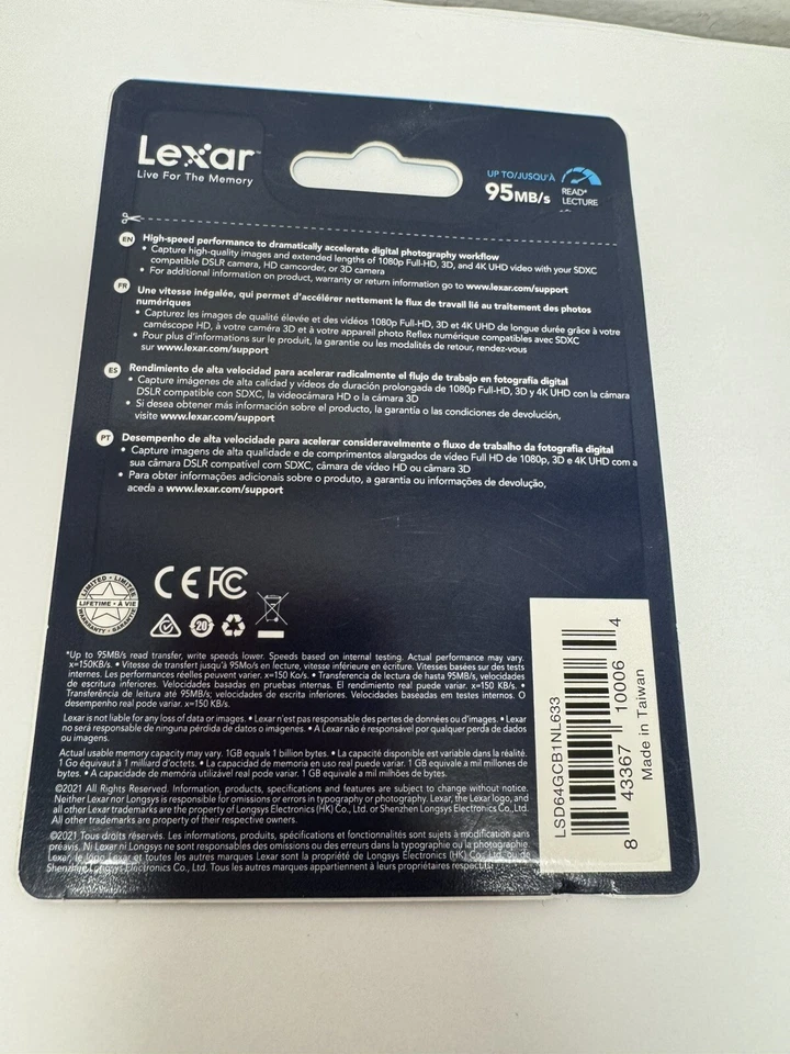 Lexar Professional 633x 64gb SDHC UHS-I Card Up To 95MB/s Read Class 10 - Image 2 of 2