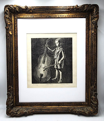Fine Art Etching ''Harmony'' Bass Player *Rare* Framed 27''x23'' Roslyn Rose A/P 
