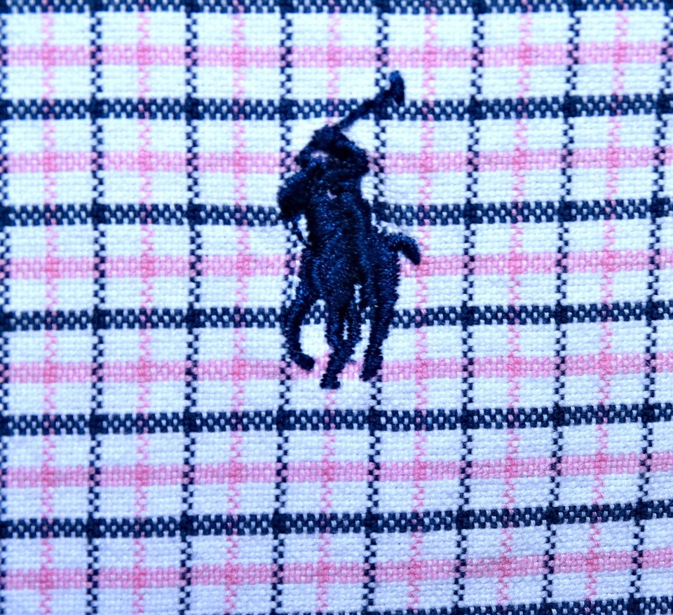 RALPH LAUREN MENS SHIRT M OCBD CLASSIC FIT OXFORD WHITE BLACK PINK