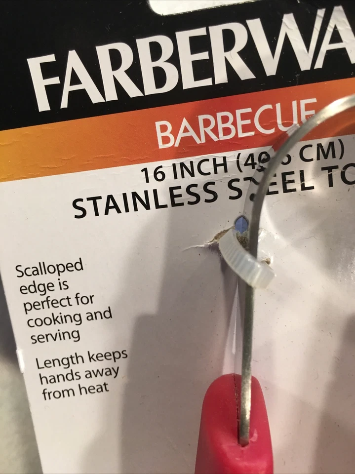 Farberware Nuevo Barbacoa 16" Acero Inoxidable Pinzas Borde Festoneado Manijas Rojas Foto 2 de 4