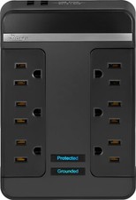 Rocketfish- 6 Outlet/2 USB Swivel Wall Tap 2100 Joules Surge Protector - Black