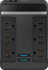 Rocketfish- 6 Outlet/2 USB Swivel Wall Tap 2100 Joules Surge Protector - Black