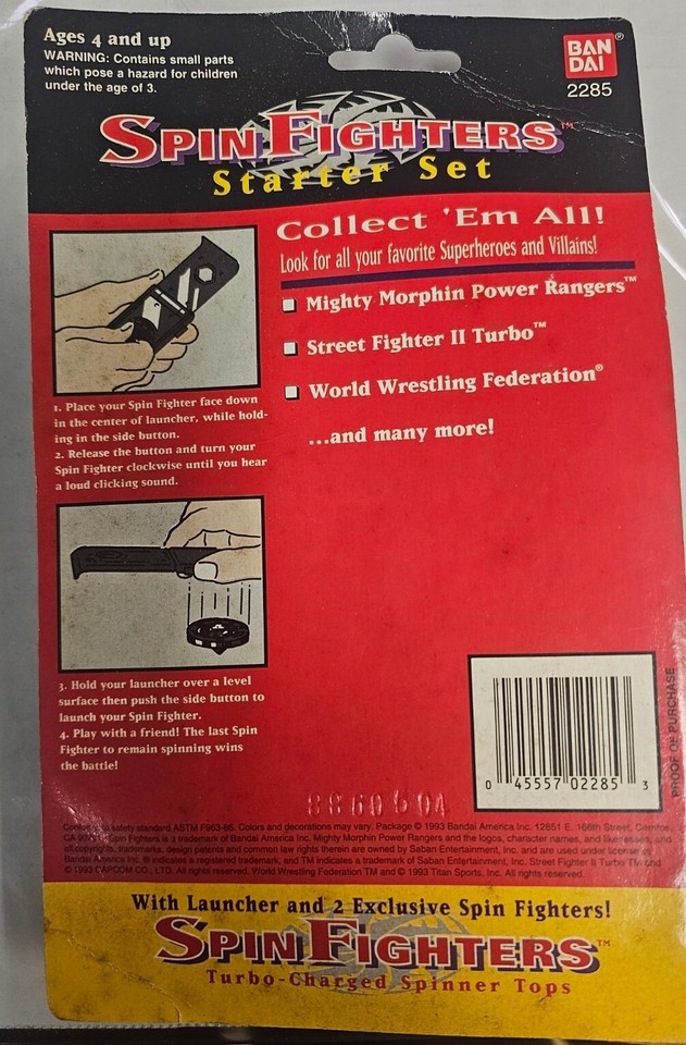 1993 Bandai Mighty Morphin Power Rangers Spin Fighters Launcher 2 Tops ...