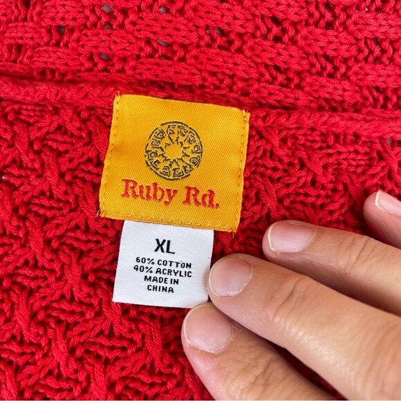 Ruby Rd. Solid Red Crochet Knit Chunky Cardigan S… - image 2