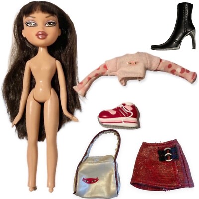 Cool Bratz Jade Doll 2001 1st Edition Y2K Cat Shirt 2002 Xpress It Skirt Bag