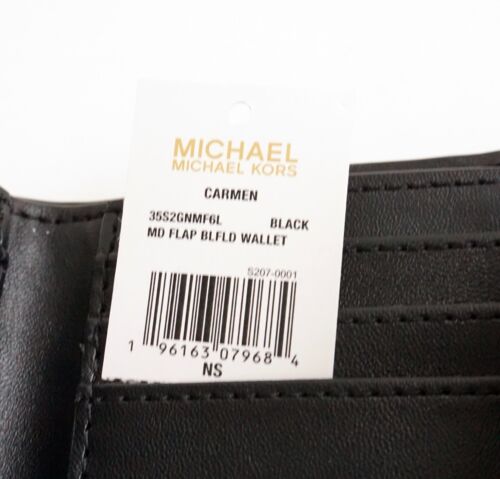 Michael Kors Portemonnaie Geldbörse Geldbeutel Carmen MD Flap Blfld Schwarz neu - Photo 8 sur 10