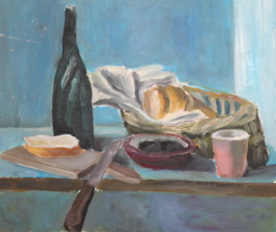 Still Life with wine and bread oil painting