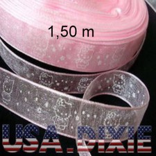 1,5 mètres ruban organza rose pâle Hello Kitty 13mm