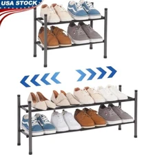 Expandable Stackable Shoe Rack 2 Tier Metal Organizer Closet Entryway Garage New