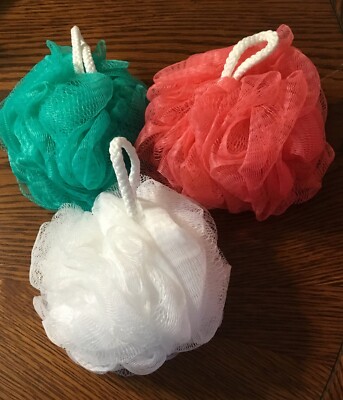 Lot of 3  Bath Shower Sponge Mesh Ball Exfoliating Pouf Loofah Body Scrubber