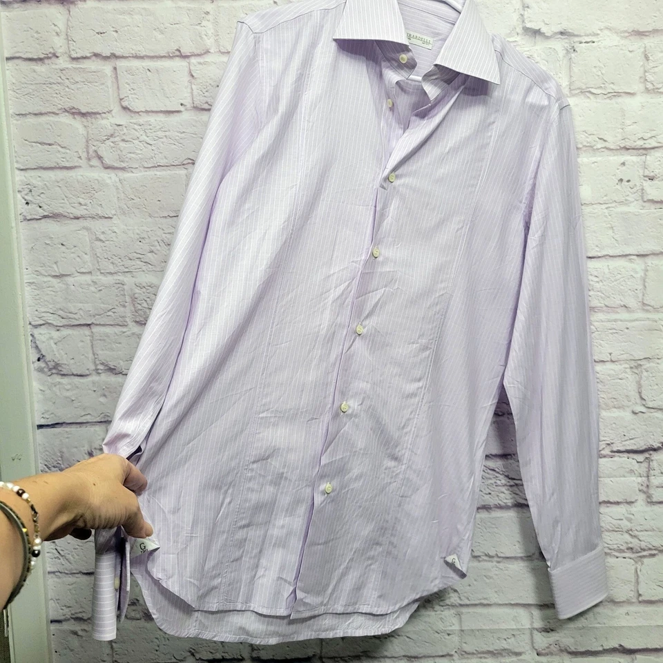 Camisa Ghirardelli Napoli Italiana Botones Talla 41-16 (M-L) Lavanda Rayas Italia Foto 4 de 4