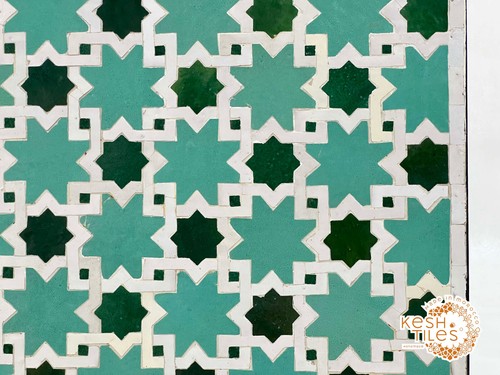 28INCH MOROCCAN MOSAIC TABLE - Handmade Emerlad Green Star Pattern Furniture - Picture 7 of 10