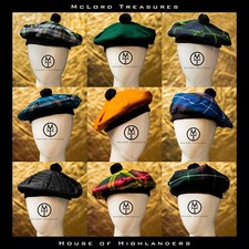 Cappello tradizionale scozzese Tam o' Shatner Tammy cofano piatto kilt molti tartan