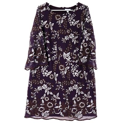 Charter Club Women's Plus Size Embroidered Mesh Shift Dress, 2X, Damask Plum