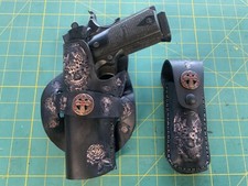 Handmade Leather LEFT HAND Holster mag pouch 1911 Custom Carving