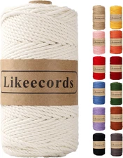 Cotton Macrame Cord, 3Mm X 100M, 3 Strand Twisted, Macrame Rope & String for Cra