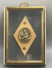 Shadow box gilt metal plaque Angel In bronzed color .Picture Antique.
