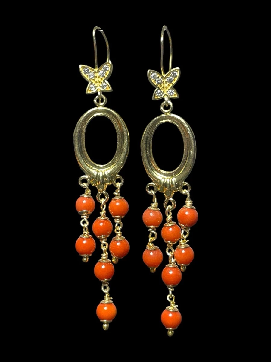 Orecchini Lunghi In Corallo Rosso E Pietra Cuore - Pendenti Boho Donna Con Cristallo Reiki - Gioielli Chakra