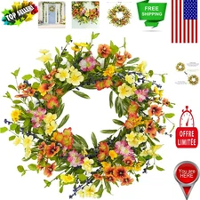 20-Inch Handmade Spring Wreath with Colorful Wildflowers & Eucalyptus