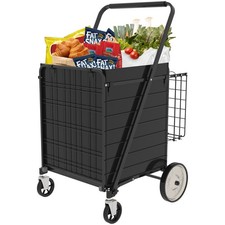 Jumbo Folding Shopping Cart 360  Swivel Wheels Grocery Utility Cart