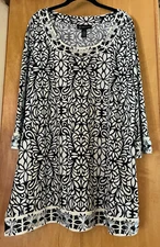 WOMEN'S I.N.C. INTERNATIONAL CONCEPTS BLACK JEWELED 3/4 SLEEVE TUNIC TOP 2XL XXL