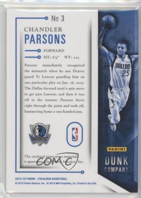 2014-15 Panini Excalibur Dunk Company Jerseys Chandler Parsons #3 - Image 2 of 2